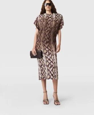 Midi-Kleid mit Schlangenprint und Schulterpolstern