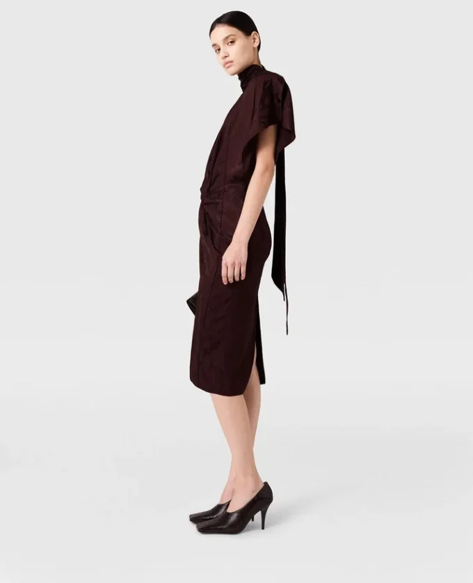 Midi-Kleid mit Schlangenprint und Schulterpolstern