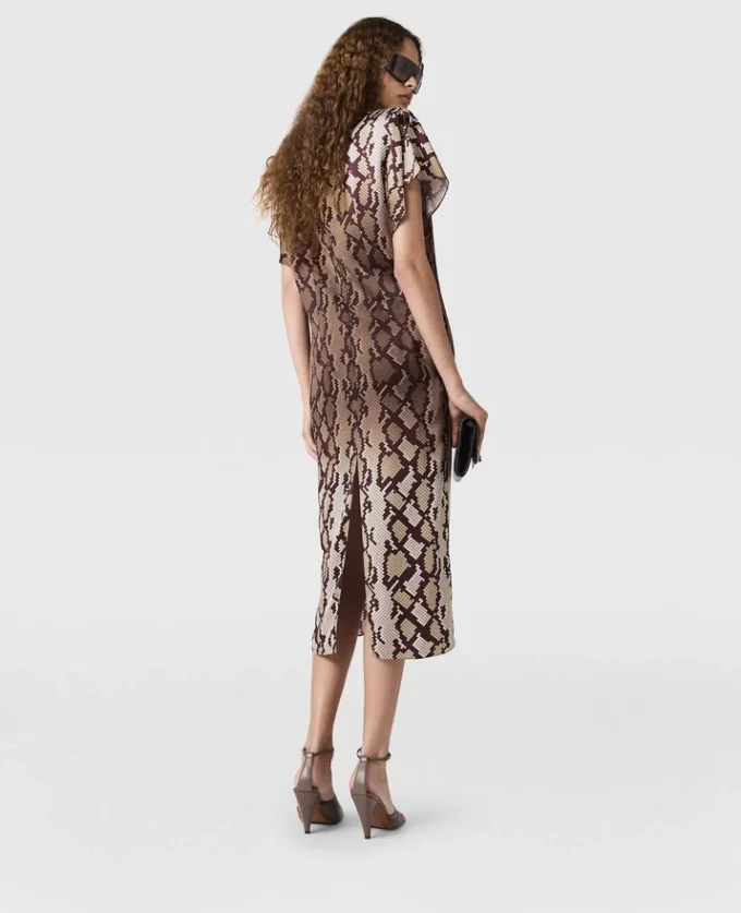 Midi-Kleid mit Schlangenprint und Schulterpolstern