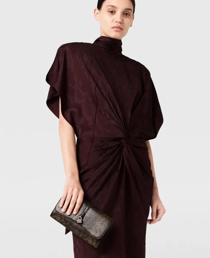 Midi-Kleid mit Schlangenprint und Schulterpolstern