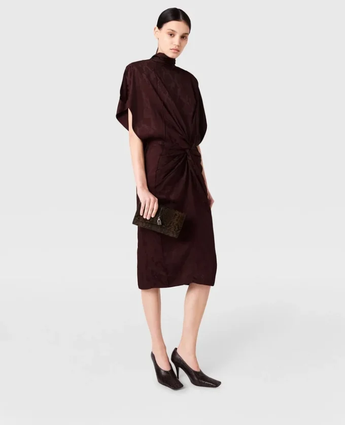 Midi-Kleid mit Schlangenprint und Schulterpolstern