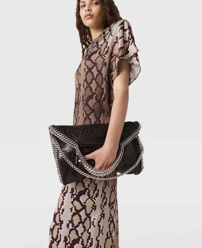 Midi-Kleid mit Schlangenprint und Schulterpolstern