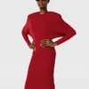 Midi-Kleid mit Schulterpolstern und langen Ärmeln