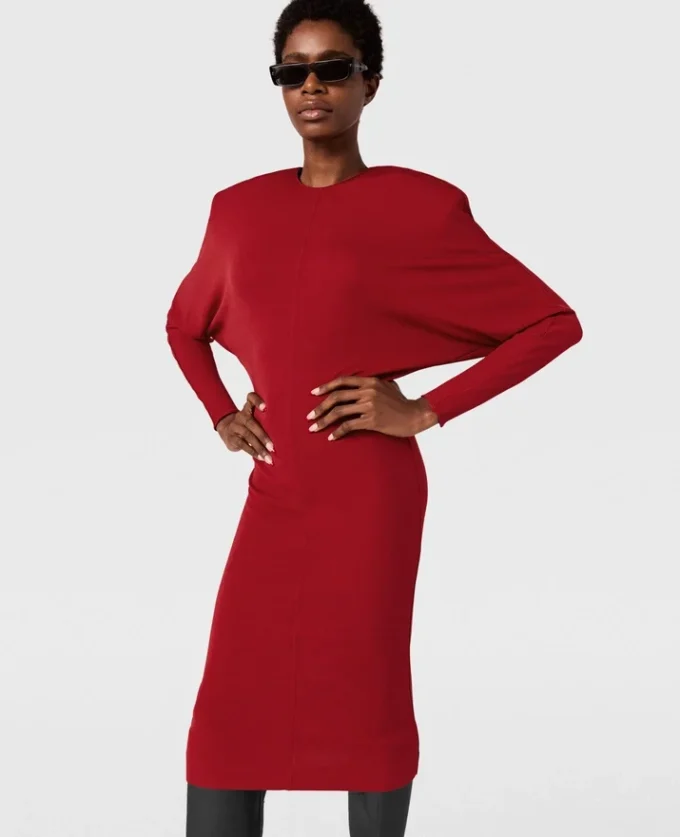 Midi-Kleid mit Schulterpolstern und langen Ärmeln