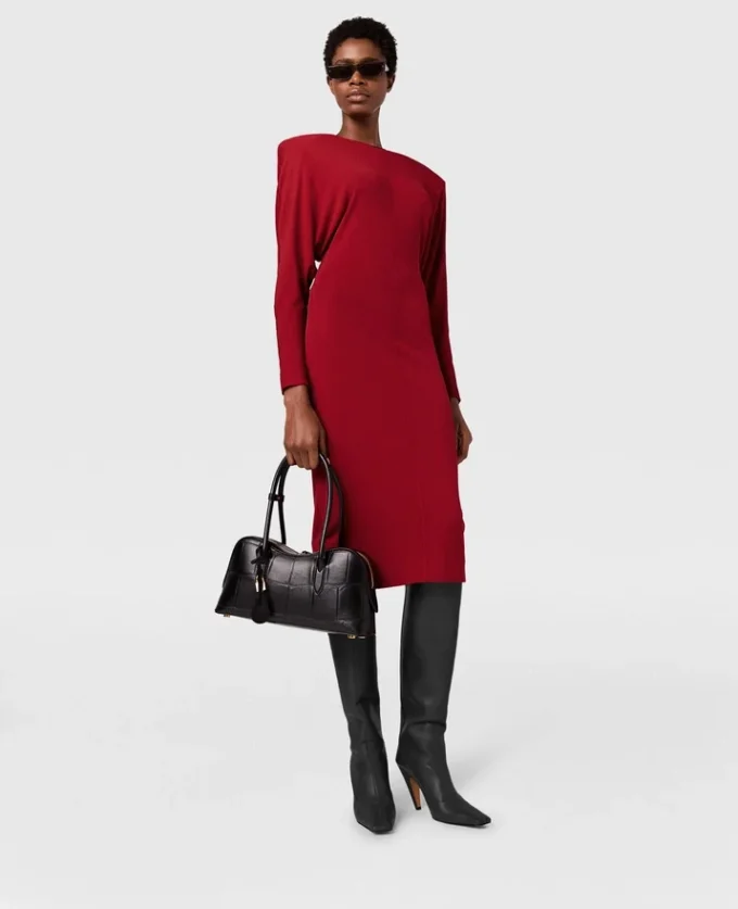 Midi-Kleid mit Schulterpolstern und langen Ärmeln