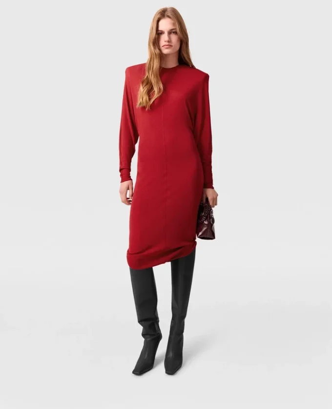 Midi-Kleid mit Schulterpolstern und langen Ärmeln
