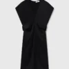 Midi-Kleid mit tiefem V-Ausschnitt und Kapuzenärmeln
