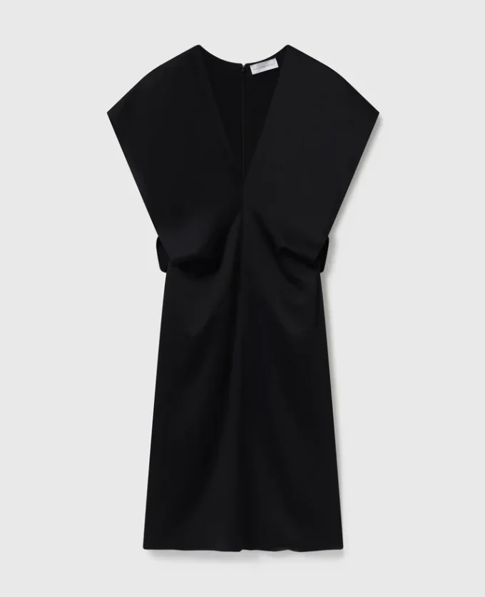 Midi-Kleid mit tiefem V-Ausschnitt und Kapuzenärmeln