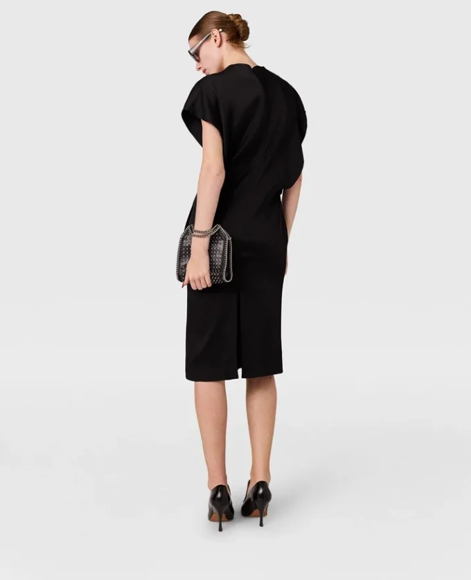 Midi-Kleid mit tiefem V-Ausschnitt und Kapuzenärmeln
