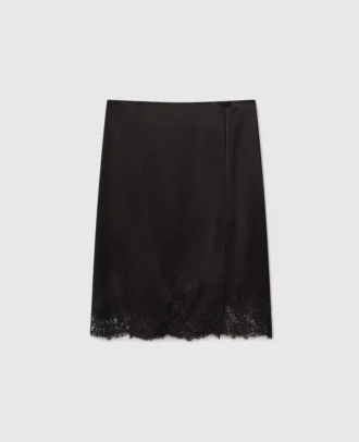 Midi-Rock aus Satin mit Spitze
