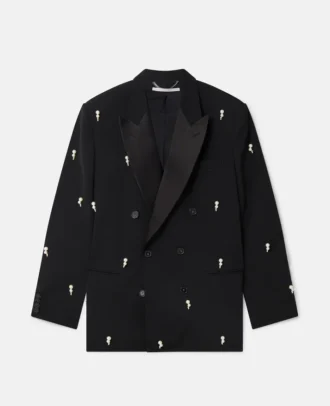 Oversize-Blazer mit Perlenstickerei und doppelter Knopfleiste