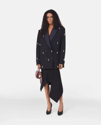 Oversize-Blazer mit Perlenstickerei und doppelter Knopfleiste