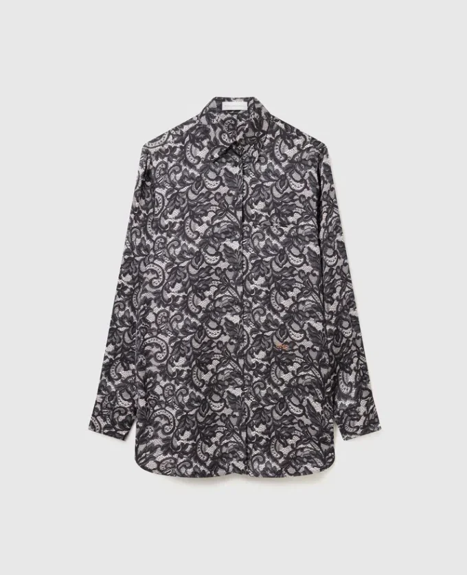 Oversized-Hemd mit Spitzenprint