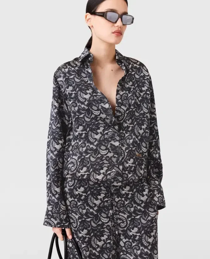 Oversized-Hemd mit Spitzenprint
