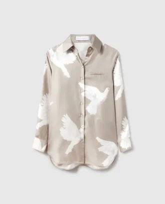 Oversized-Hemd mit Taubenprint