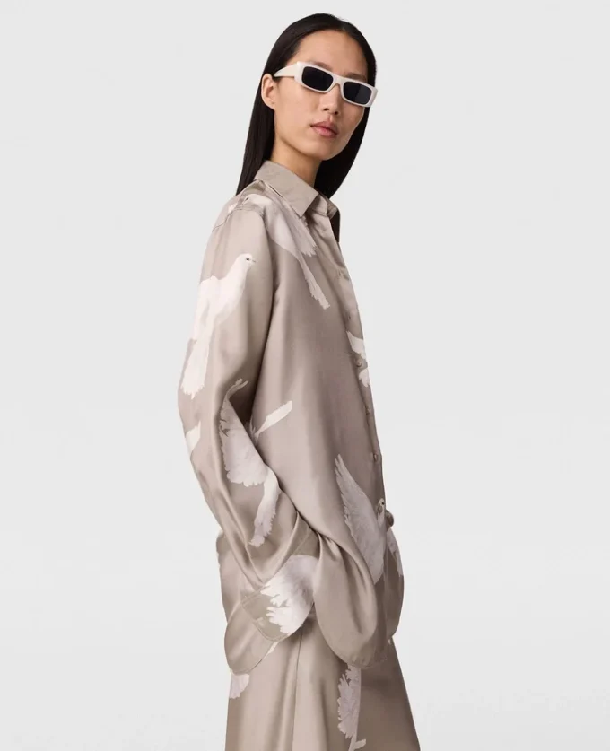 Oversized-Hemd mit Taubenprint