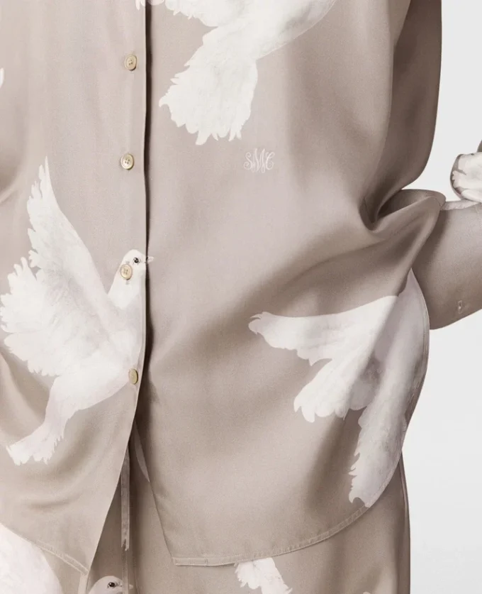 Oversized-Hemd mit Taubenprint