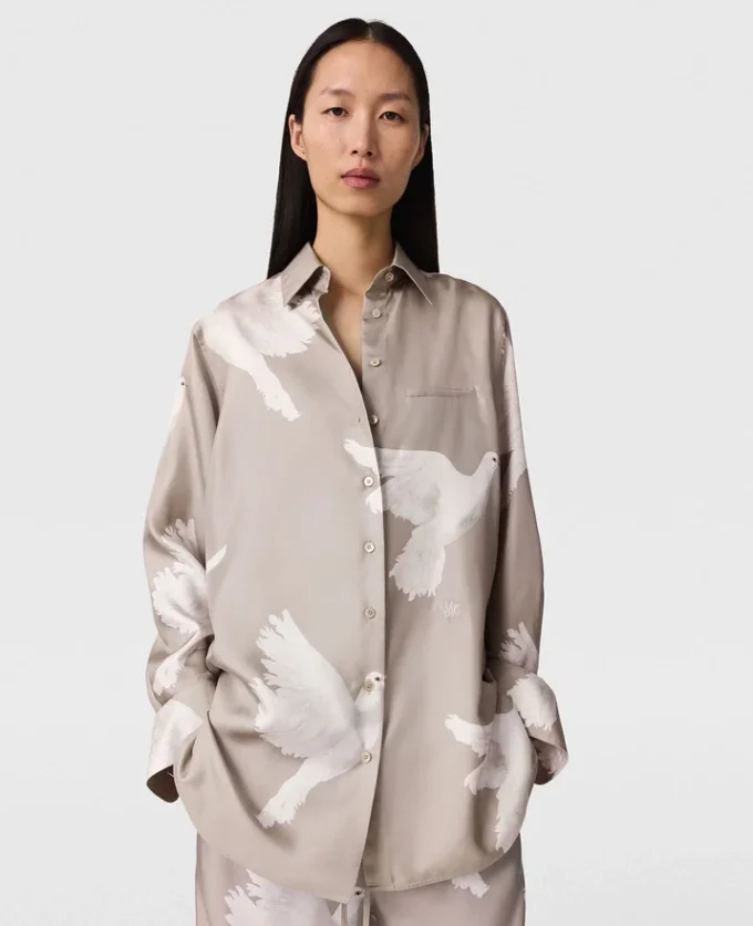 Oversized-Hemd mit Taubenprint