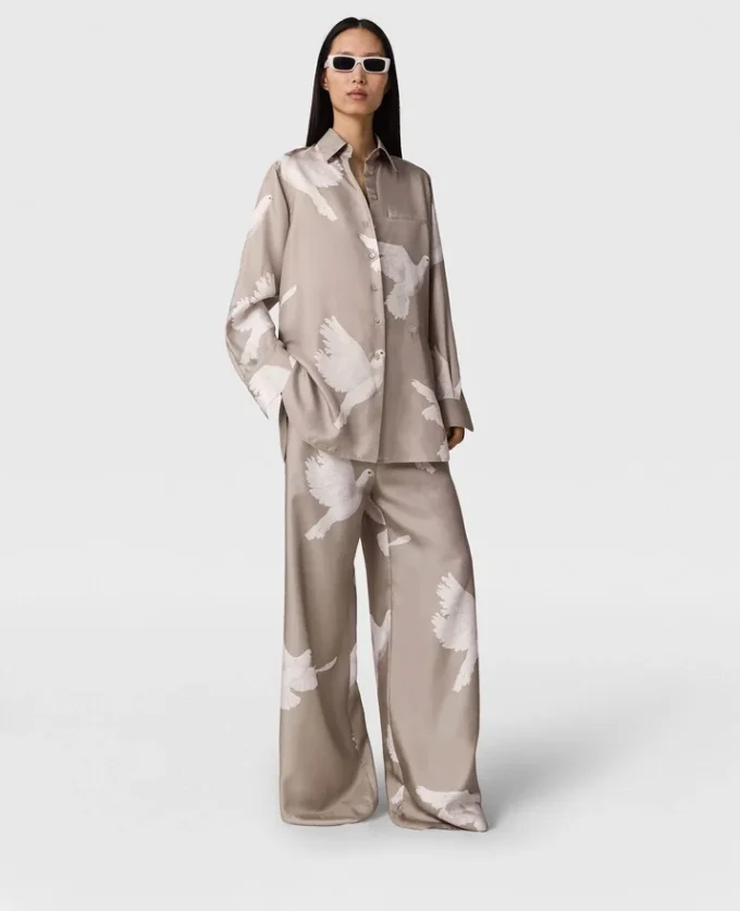 Oversized-Hemd mit Taubenprint