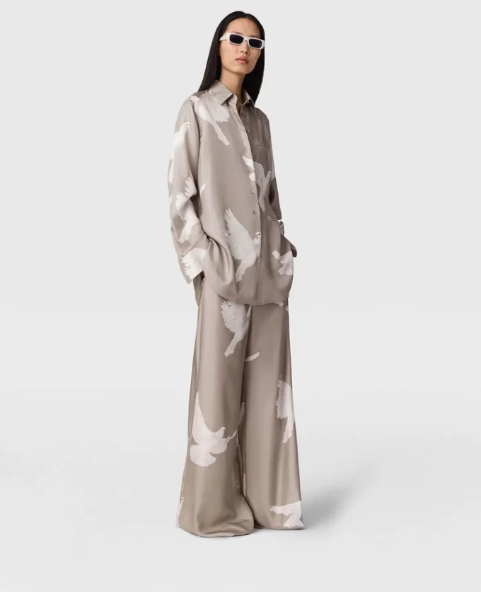 Oversized-Hose mit Kordelzug und Taubenprint