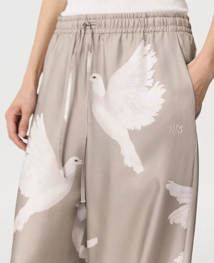 Oversized-Hose mit Kordelzug und Taubenprint