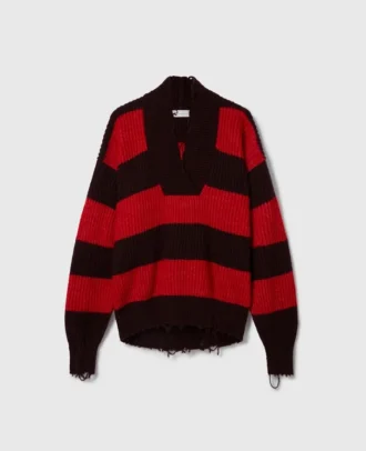 Oversized-Pullover mit V-Ausschnitt und Streifen