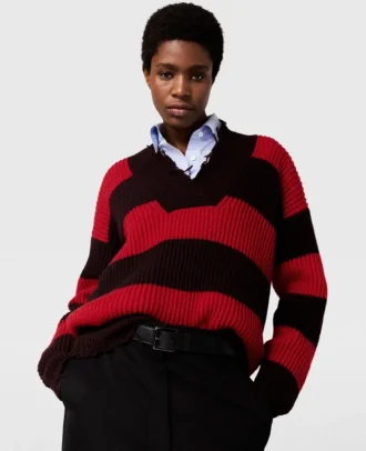 Oversized-Pullover mit V-Ausschnitt und Streifen