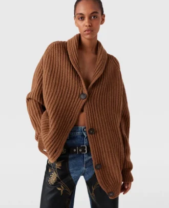 Oversized-Strickjacke mit V-Ausschnitt und Rippbündchen