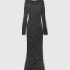 Paillettenbesetztes, schulterfreies, bodenlanges Kleid