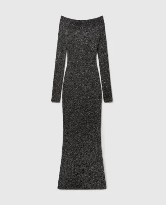 Paillettenbesetztes, schulterfreies, bodenlanges Kleid