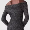 Paillettenbesetztes, schulterfreies, bodenlanges Kleid