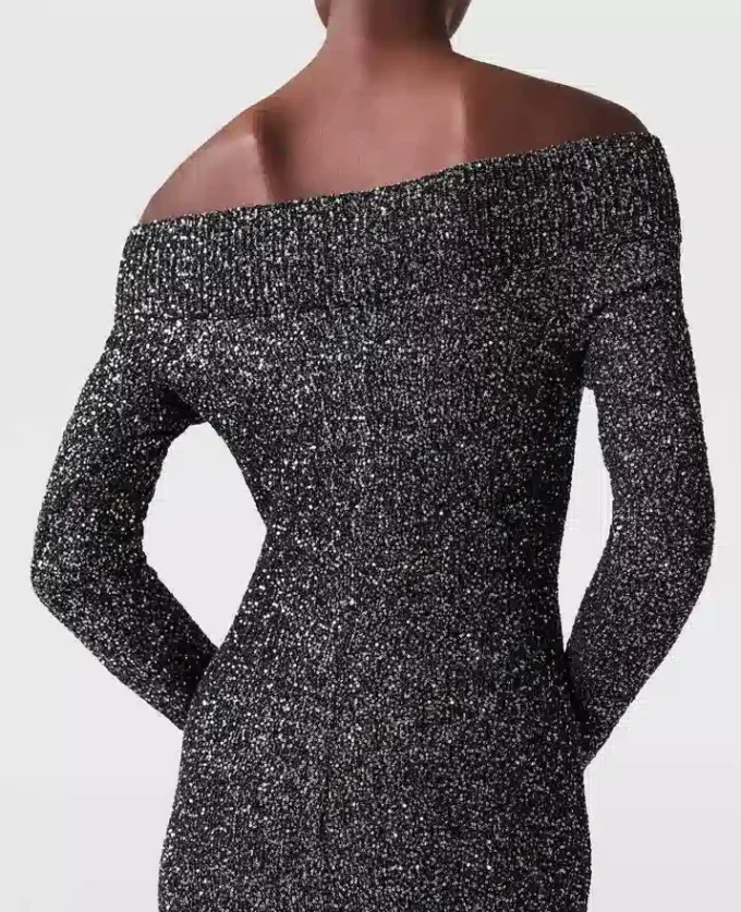Paillettenbesetztes, schulterfreies, bodenlanges Kleid