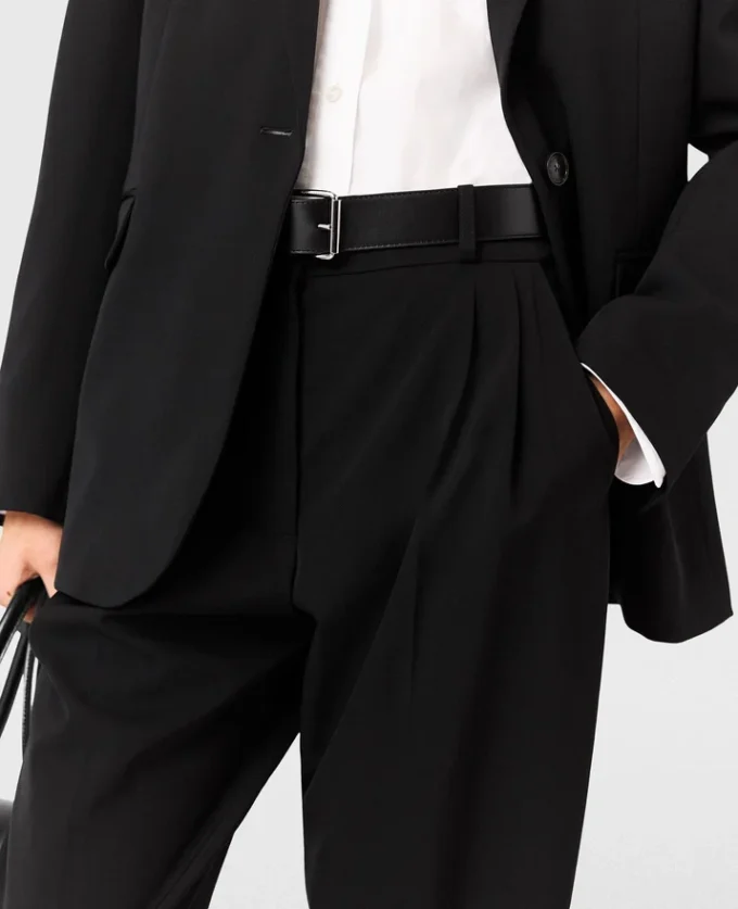 Plissierte Wollhose mit hoher Leibhöhe