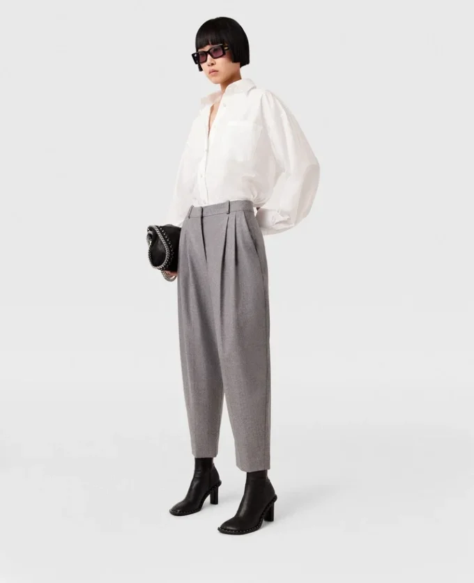 Plissierte Wollhose mit hoher Leibhöhe