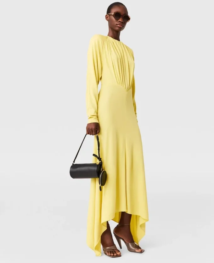 Plissiertes Jersey-Maxikleid mit langen Ärmeln