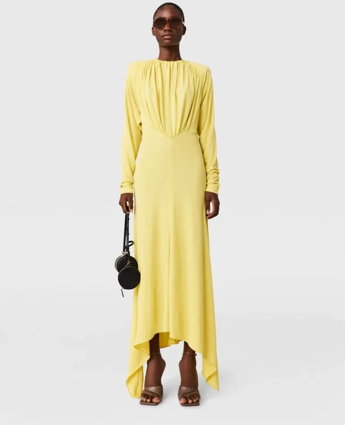 Plissiertes Jersey-Maxikleid mit langen Ärmeln