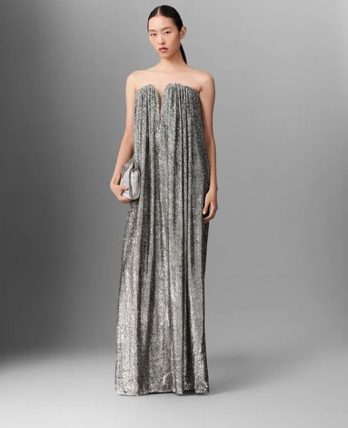 Plissiertes Kleid aus Metallic-Samt