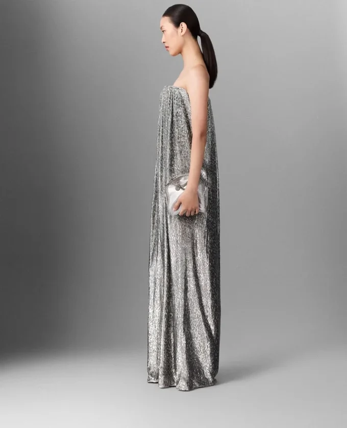 Plissiertes Kleid aus Metallic-Samt