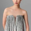Plissiertes Kleid aus Metallic-Samt