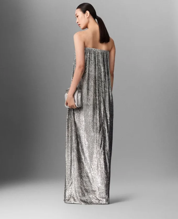 Plissiertes Kleid aus Metallic-Samt