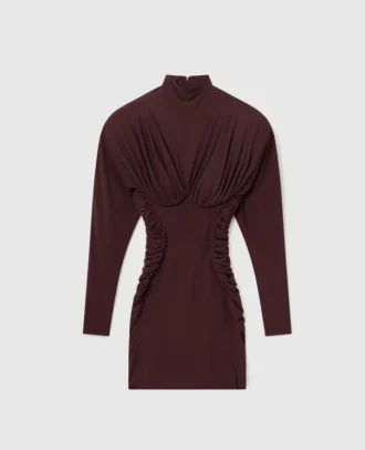 Plissiertes Minikleid mit hohem Kragen und langen Ärmeln
