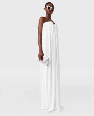 Plissiertes trägerloses Kleid aus Seidenmischung