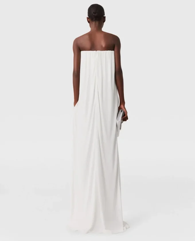 Plissiertes trägerloses Kleid aus Seidenmischung