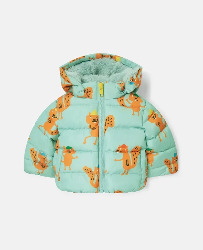 Pufferjacke mit Kapuze und Eichhörnchen-Print