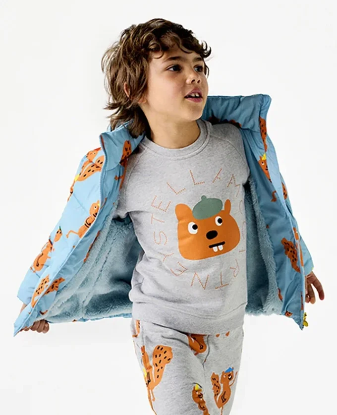 Pufferjacke mit Kapuze und Eichhörnchen-Print