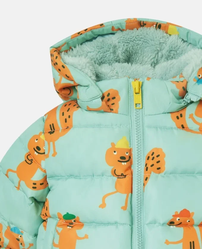 Pufferjacke mit Kapuze und Eichhörnchen-Print