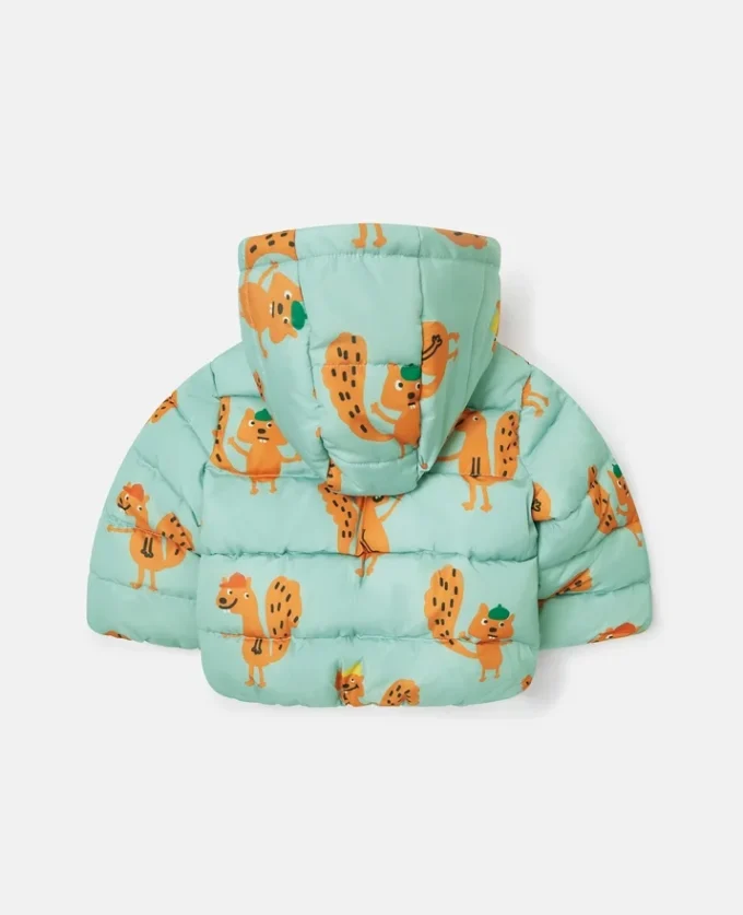 Pufferjacke mit Kapuze und Eichhörnchen-Print