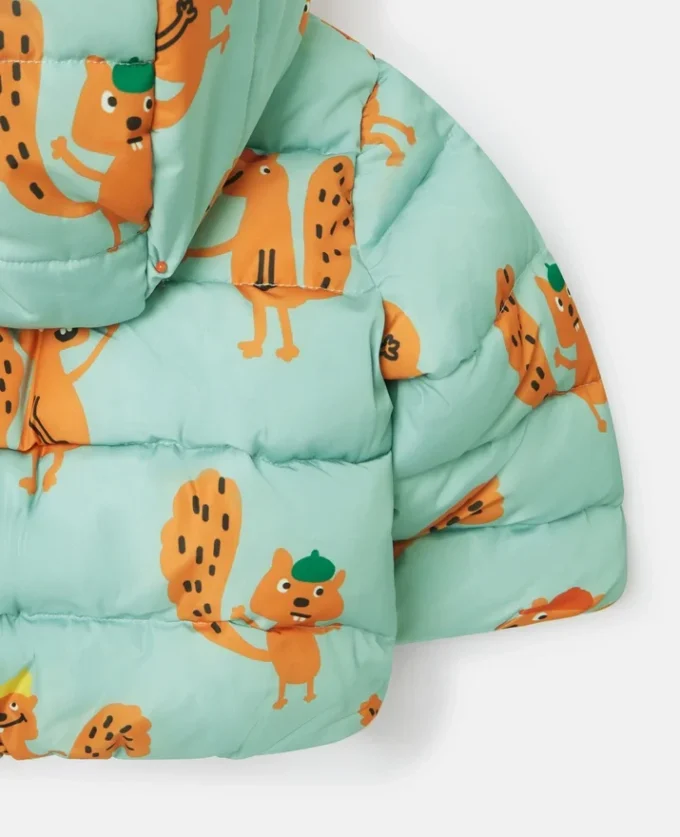 Pufferjacke mit Kapuze und Eichhörnchen-Print