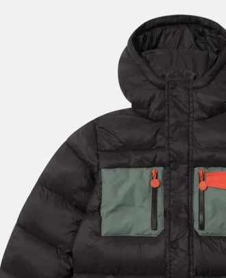 Pufferjacke mit Kapuze und Logo-Grafik