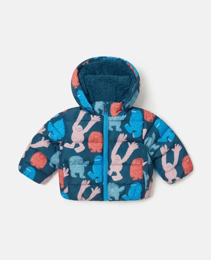 Pufferjacke mit Kapuze und Monster-Print